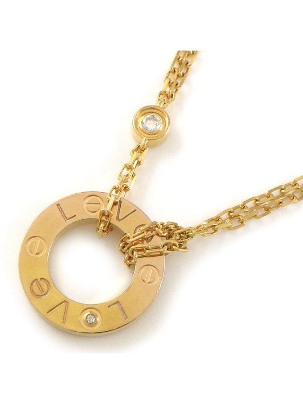 Cartier Necklace Love Circle 2 Points Diamond 18K Pink Gold